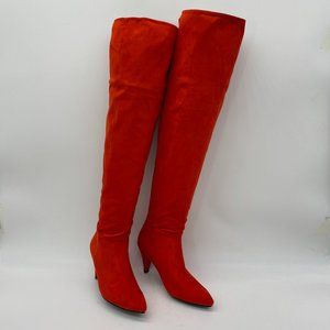 COPY - Red Over The Knee Long Boots Pointy Toe Cone Low